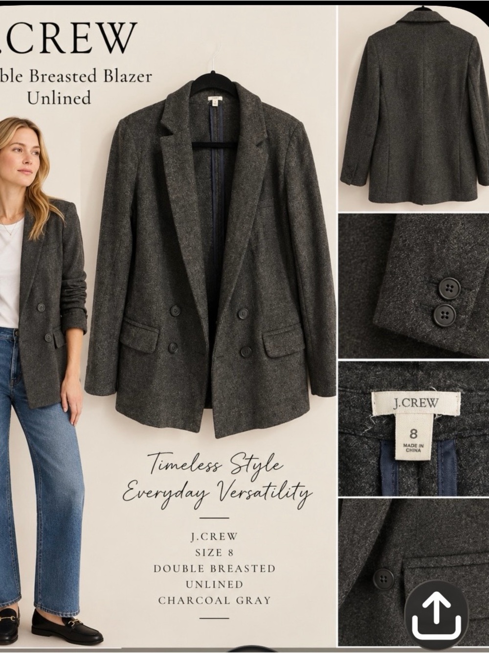 Eddie Bauer 90% Wool Charcoal Gray 3 Button Blazer Jacket Size M